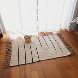 Mini alfombra crema y negra / alfombra de algodón / alfombra suave / alfombra de guardería / alfombra de baño / alfombra de baño / alfombra minimalista / alfombra de ducha / alfombra lavable imagen 7