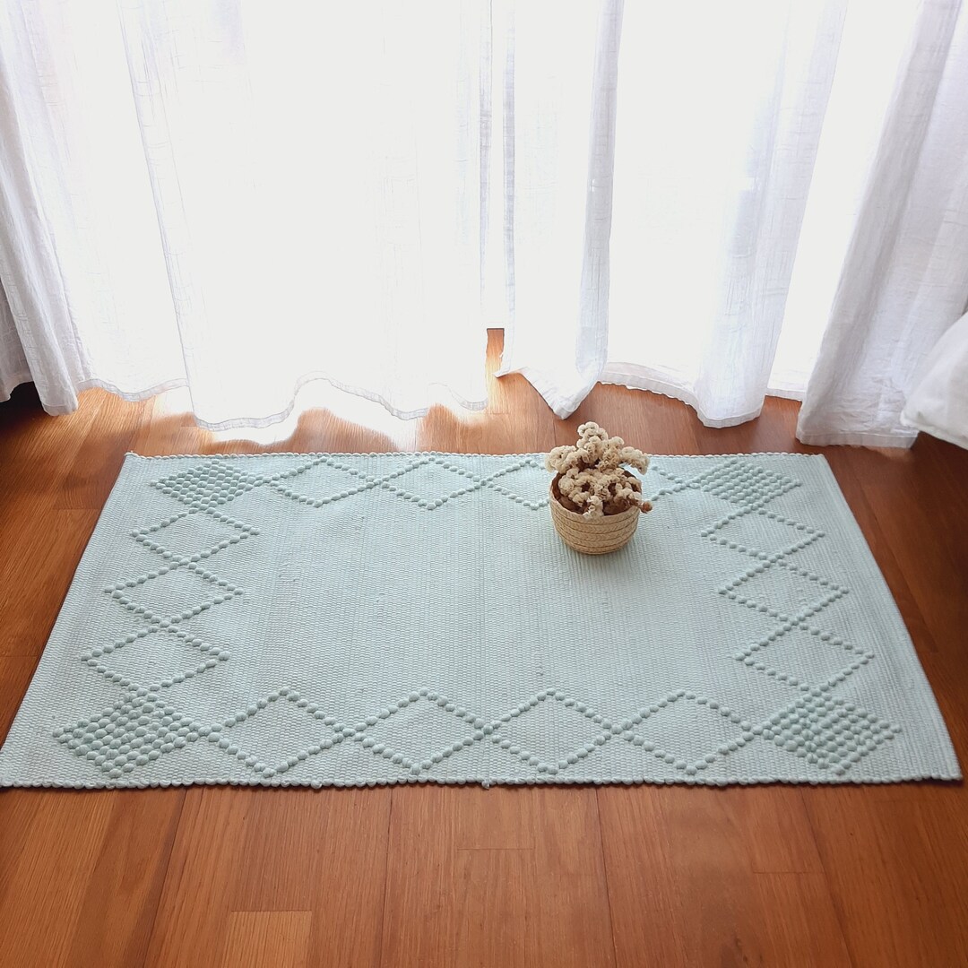Small Light Sky Blue Rug / Woven Rug / Cotton Rug / Nursery Rug ...