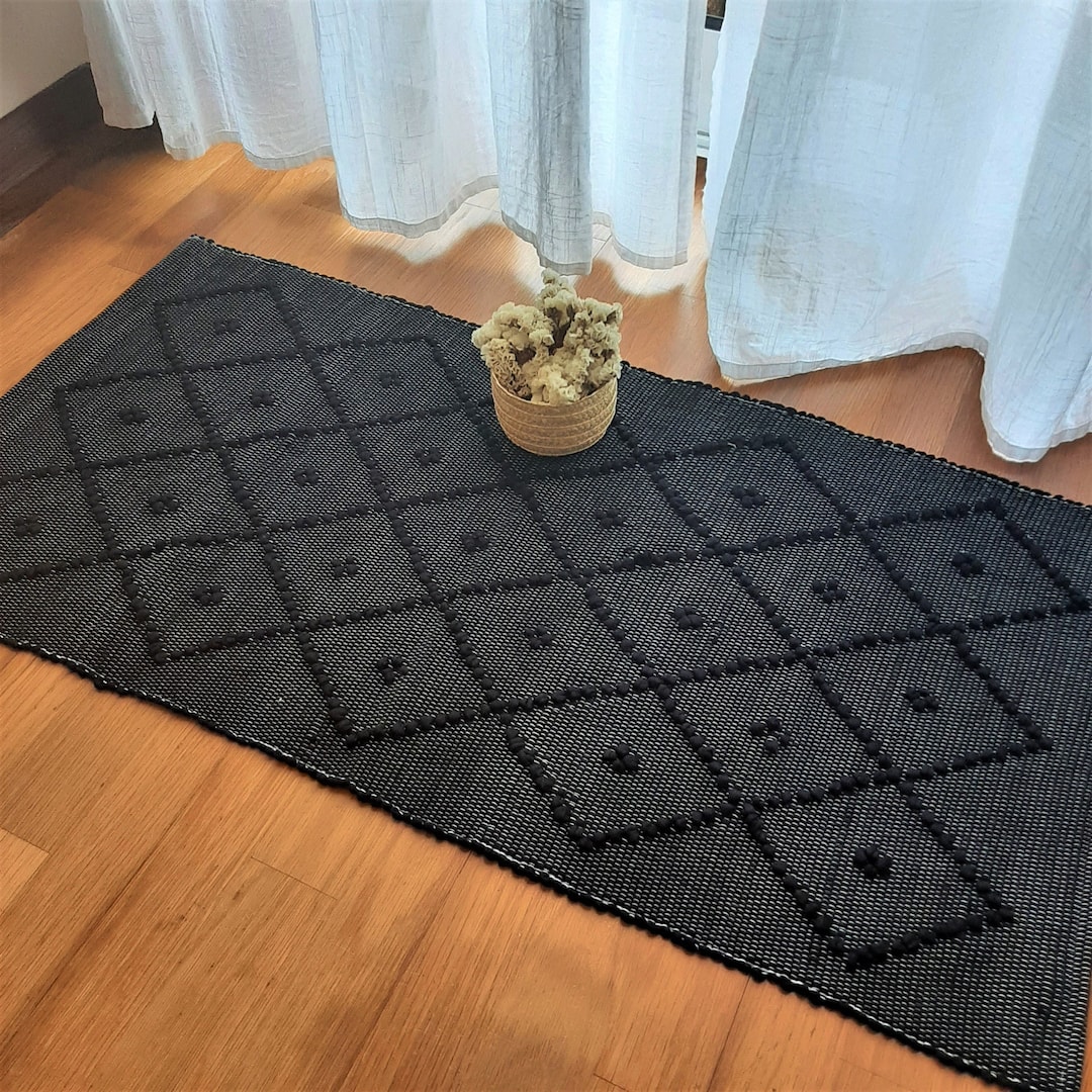 Small Clothe Rug Small Black Rug / Cotton Rug / Eco Friendly Rug / Bathroom Rug / Front ...