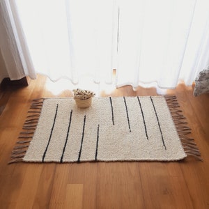 Mini alfombra crema y negra / alfombra de algodón / alfombra suave / alfombra de guardería / alfombra de baño / alfombra de baño / alfombra minimalista / alfombra de ducha / alfombra lavable imagen 8