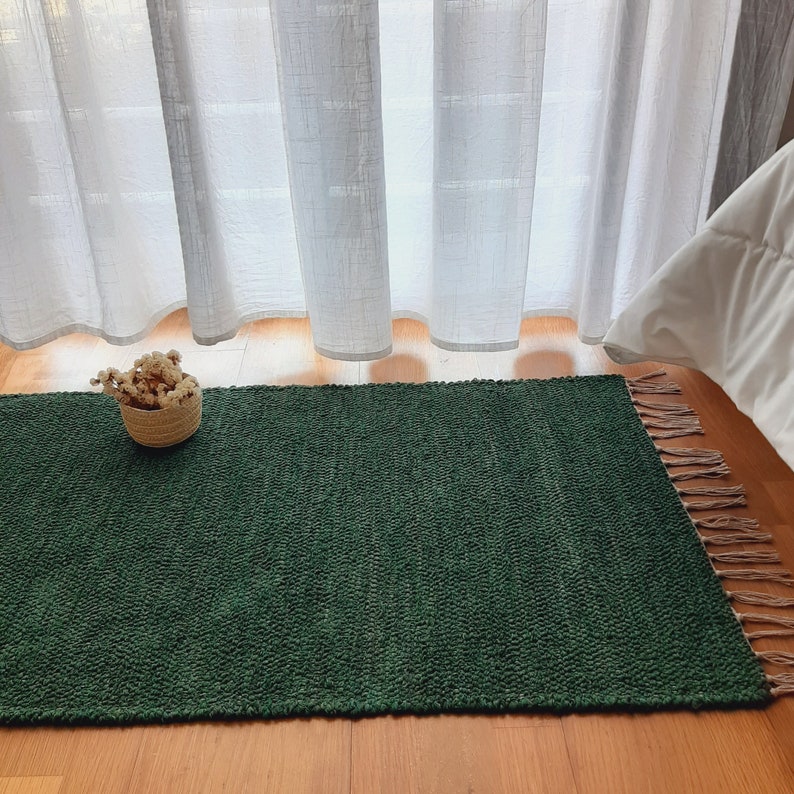 Medium Dark Green Rug / Handmade Rug / Cotton Rug / Bedside Rug ...