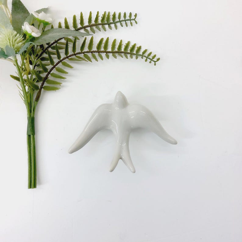 Glazed Light Grey Swallows / Bird Ornament / Ceramic Bird / Ceramic Wall Art / Gift For Mom / Best Friend Gift / Bird Lovers / Wall Decor Medium