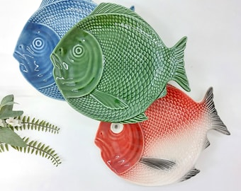 Ceramic Fish Shaped Serving Plate / Made in Portugal / Portuguese Fish Plates / Vintage Fish Plate Large / Majolica Plates / Fish Decor