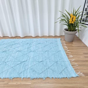 Large Baby Blue Rug 150x200cm / Knotted Rug / Scandinavian Rug / Soft Rug / Living Room Rug / Entryway Rug / Bedroom Rug / Bohemian Rug