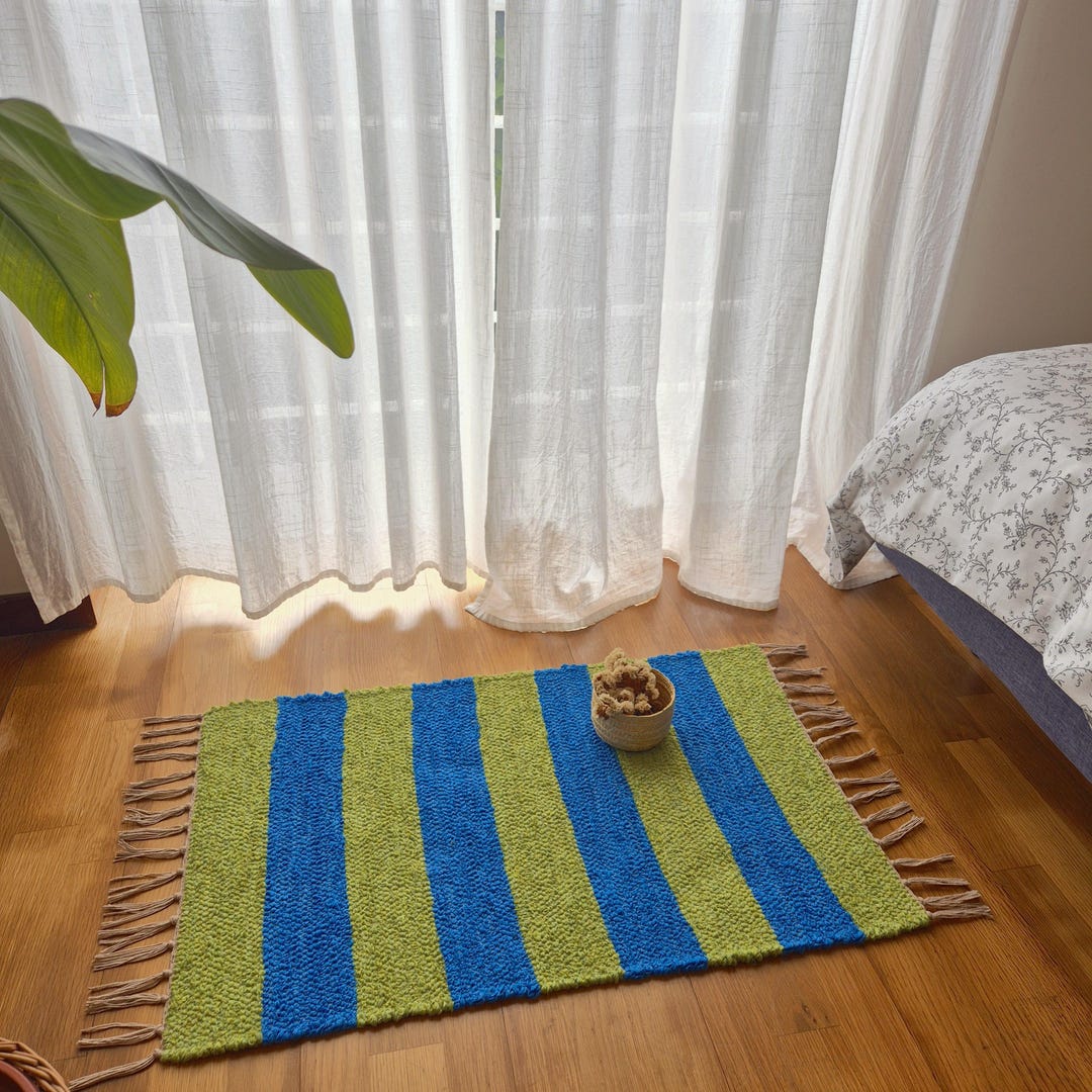 Mini Blue and Green Rug/ Soft Rug / Handmade Rug / Cotton Rug / Bedside ...