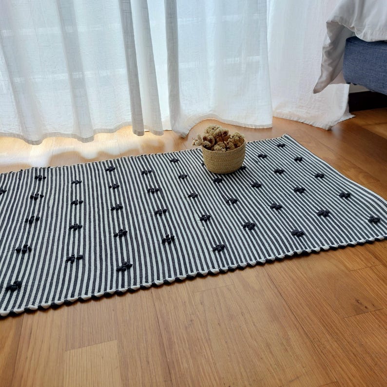 Small Black and White Rug / Rugs for Bedroom / Bath Rug / Bedside Rug