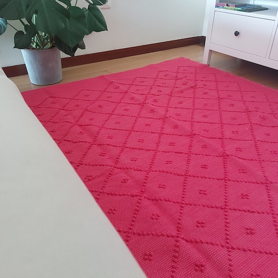 Large Pink Rug 200x150 / Nursery Rug / Cotton Rug / Living Room Rug / Area Rug / Washable Rug / Geometric Rug / Bedroom Rug / Handmade Rug