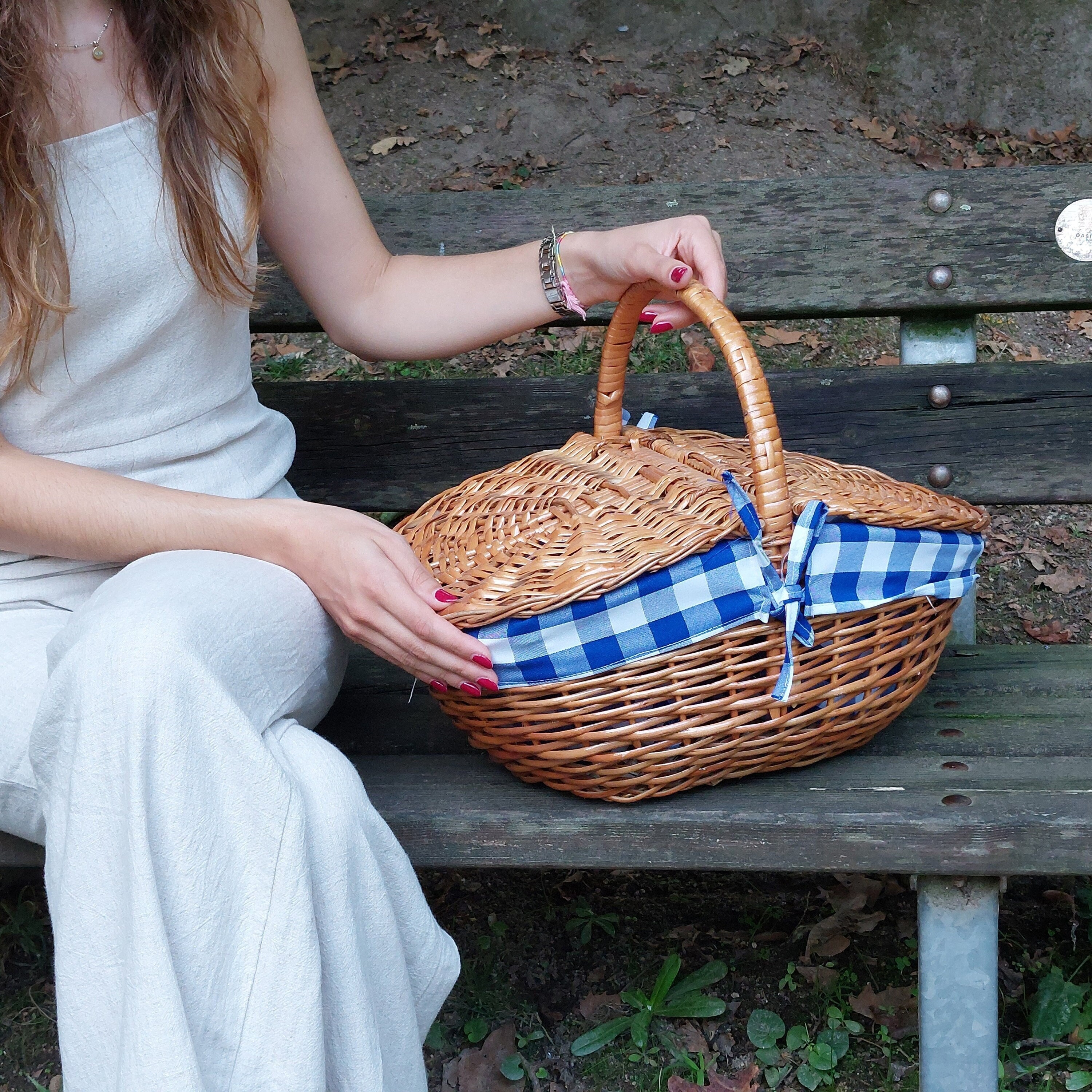 Rieten picknickmand picknickmand deksel / strandmand - Etsy Nederland