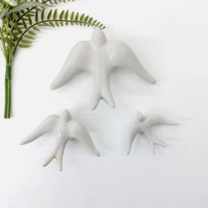 Glazed Light Grey Swallows / Bird Ornament / Ceramic Bird / Ceramic Wall Art / Gift For Mom / Best Friend Gift / Bird Lovers / Wall Decor image 2