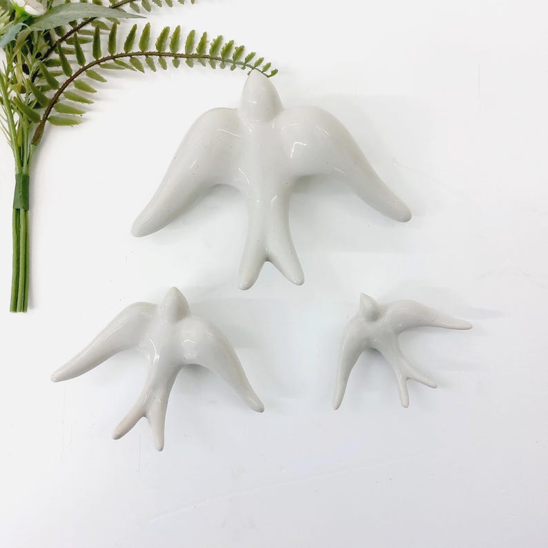 Glazed Light Grey Swallows / Bird Ornament / Ceramic Bird / Ceramic Wall Art / Gift For Mom / Best Friend Gift / Bird Lovers / Wall Decor image 2