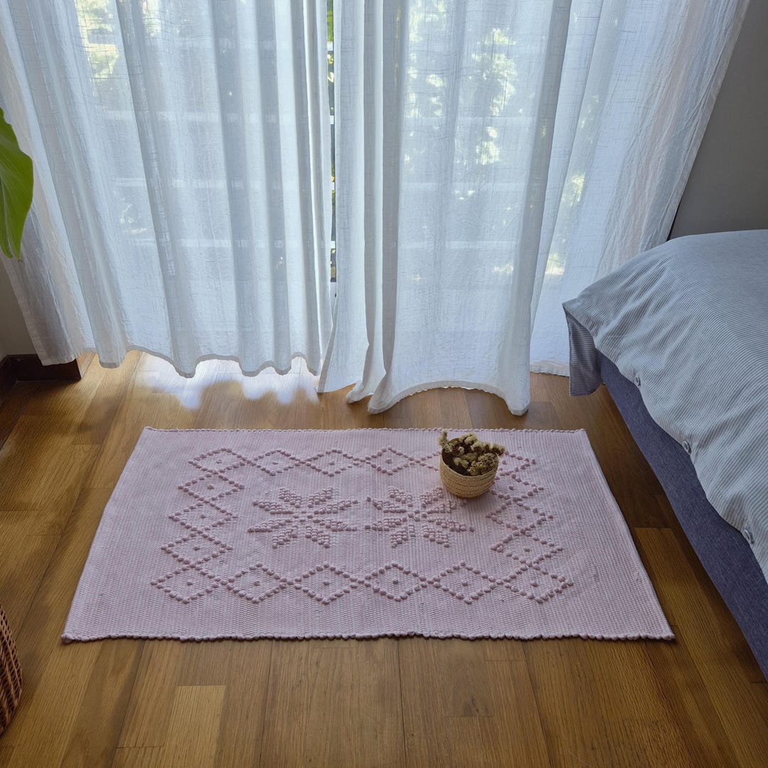 Small Light Pink Rug / Handwoven Rug / Cotton Rug / Bathroom Rug / Kids ...