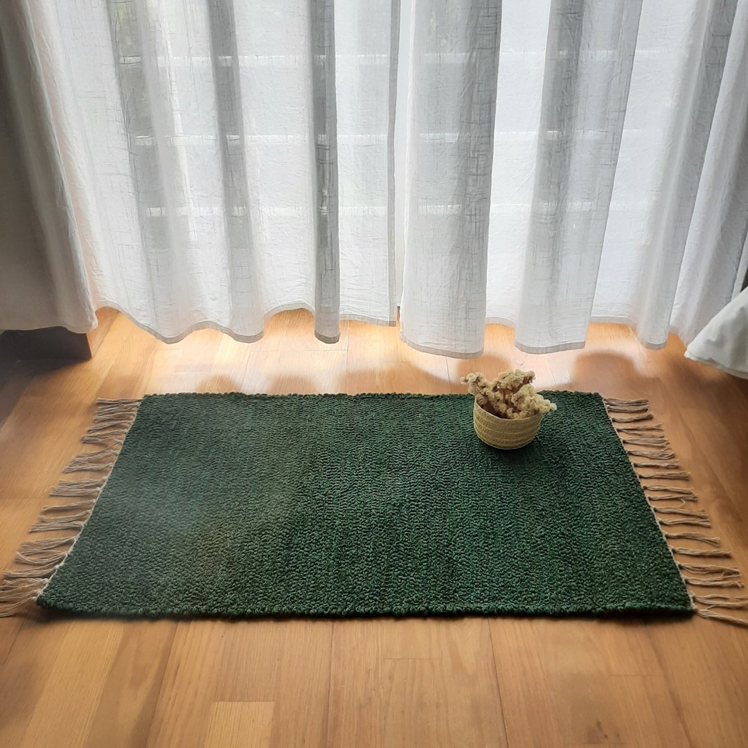 Mini Dark Green Rug / Soft Rug / Handmade Rug / Cotton Rug / Bedside