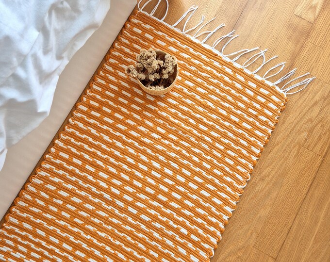 Long Rug Orange and White 200cm / Cotton Rug / Bathroom Runner / Floor ...