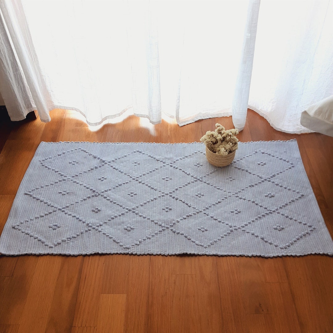 Simple Blue Small Rug Small Pastel Blue Rug / Nursery Rug / Cotton Rug / Bathroom Rug / Bath ...