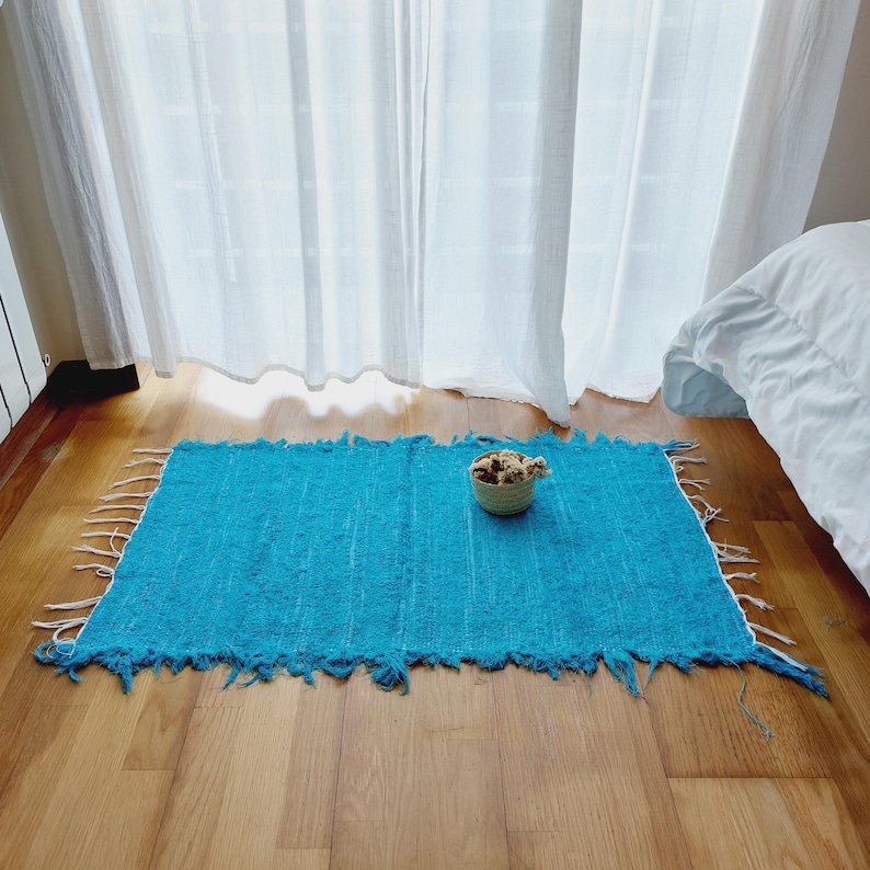 Small Blue Rug 50x100cm / Cotton Rug / Rag Rug / Handmade Rug / Room