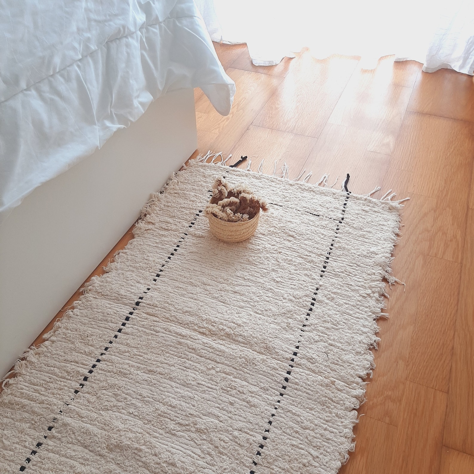 Runner Cream Rug With Black Line 200cm / Runner Rug / Cotton Runner Rug ...
