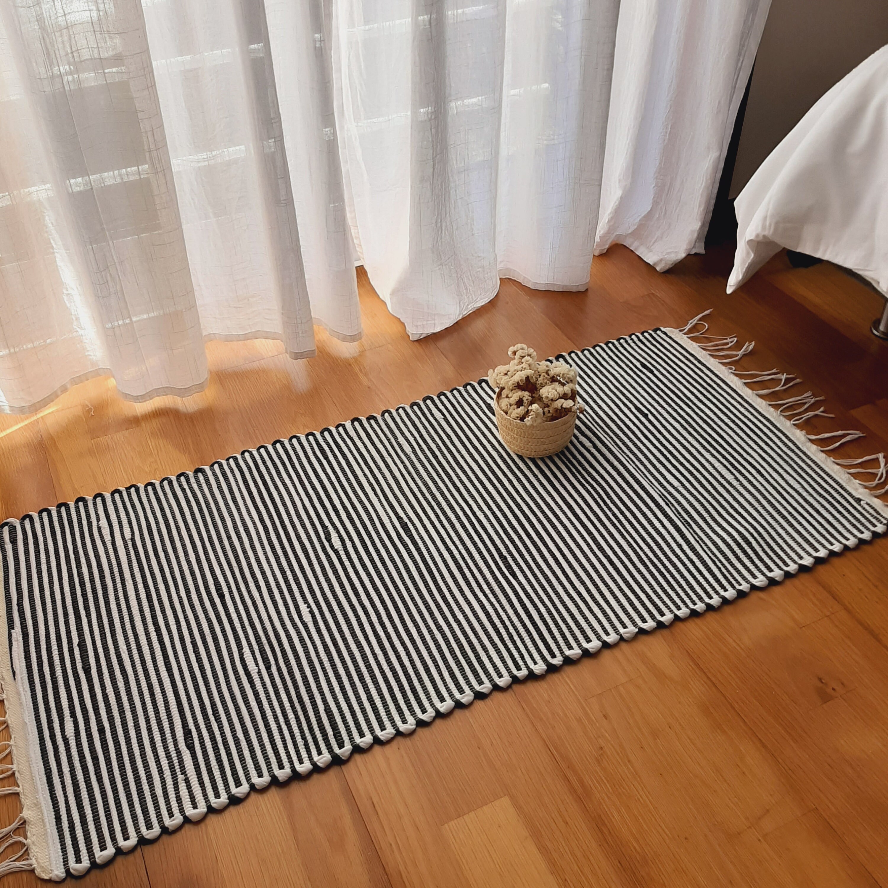 Small Clothe Rug Small Black and White Rug / Handwoven Rug / Laundry Rug / Entry Rug ...
