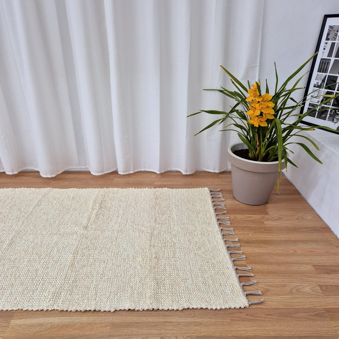 Large Cream Rug With Gold Threads 100x150cm / Made From Recycled ...