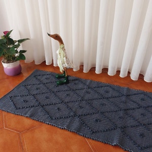 Pequeña alfombra azul marino / alfombra hecha a mano / alfombra de algodón / alfombra de baño / alfombra de cabecera / alfombra lavable / alfombra de habitación / alfombra de baño / alfombra boho / alfombra de cocina