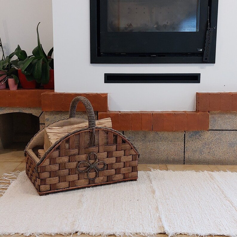 Firewood Basket With Handle / Fireplace Basket / Rustic Basket Etsy