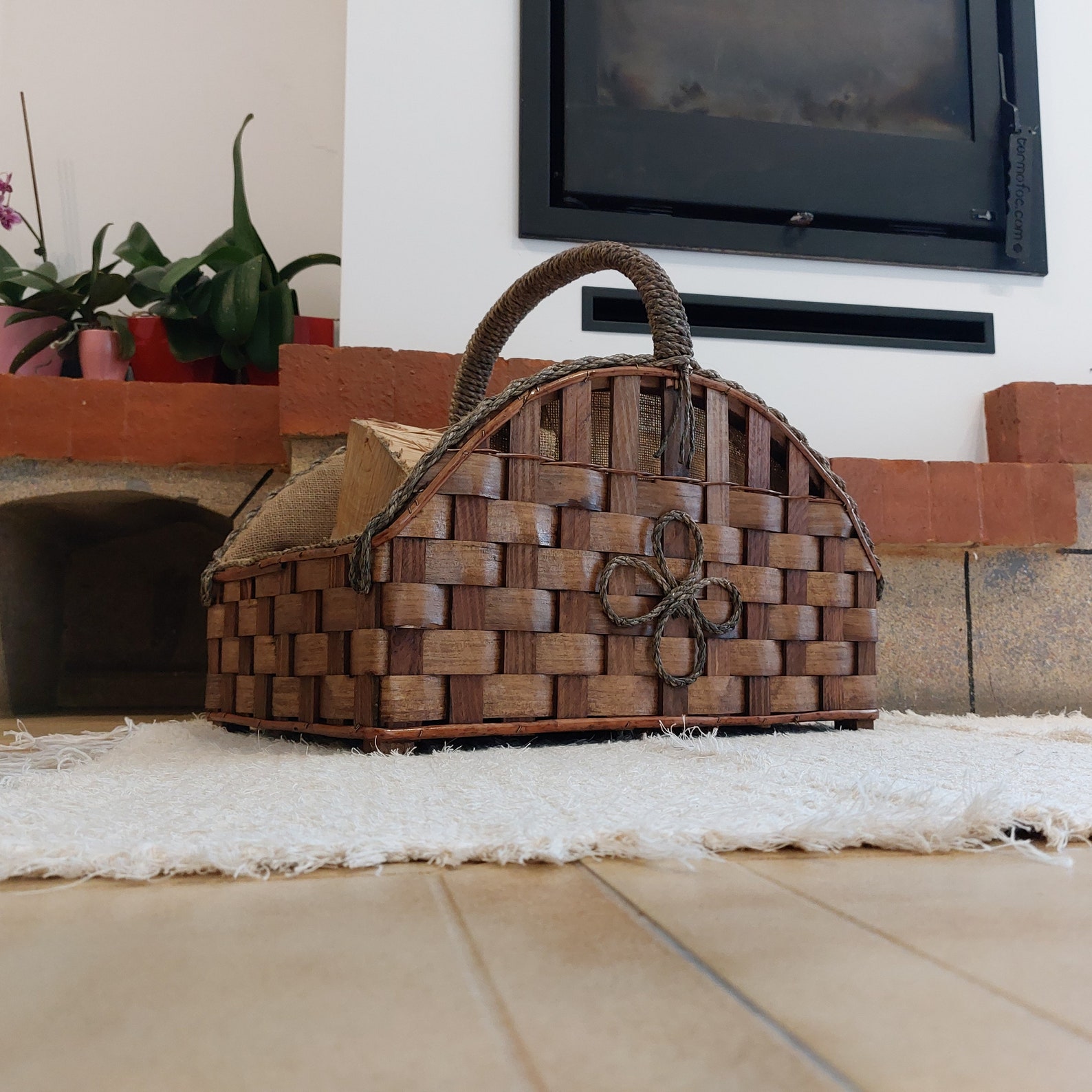 Firewood Basket With Handle / Fireplace Basket / Rustic Basket Etsy