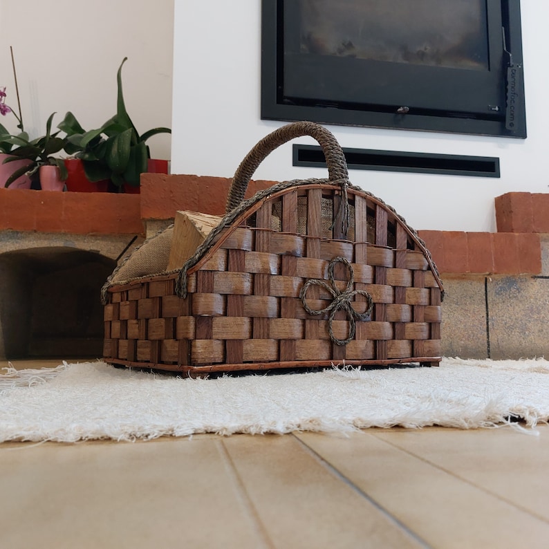 Firewood Basket With Handle / Fireplace Basket / Rustic Basket Etsy