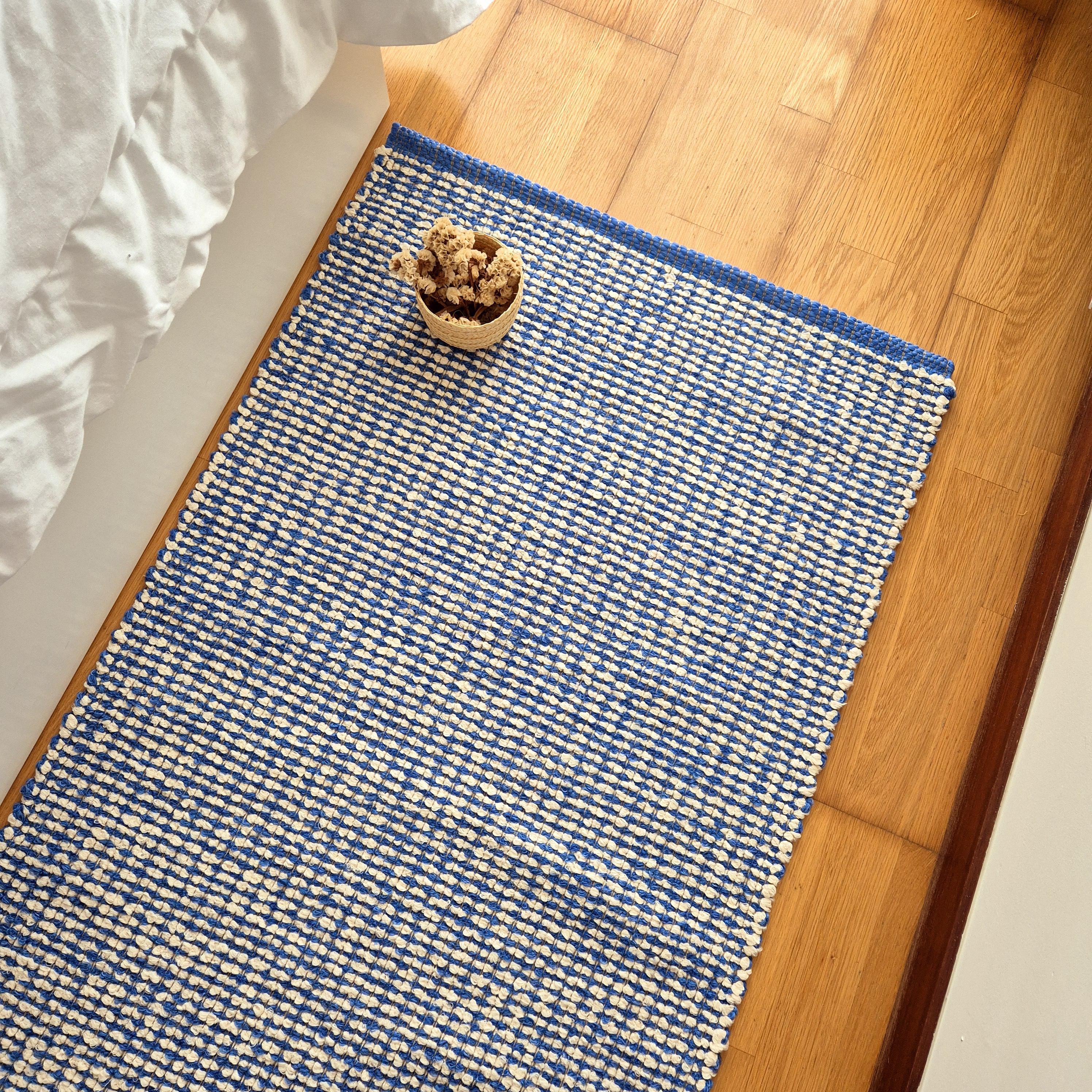 Medium Cream and Cornflower Blue Rug 70x140cm / Rug for Bedroom ...