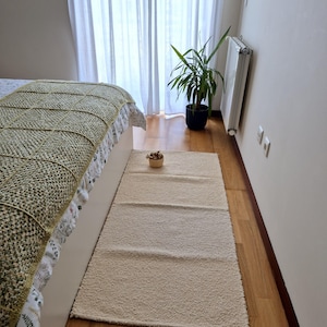 Cremefarbener Teppich 70 x 140 cm / Handgeknüpfter Teppich / Wollteppich / Teppich für Wohnzimmer / Schlafzimmer / Flurteppich / Boho Teppich