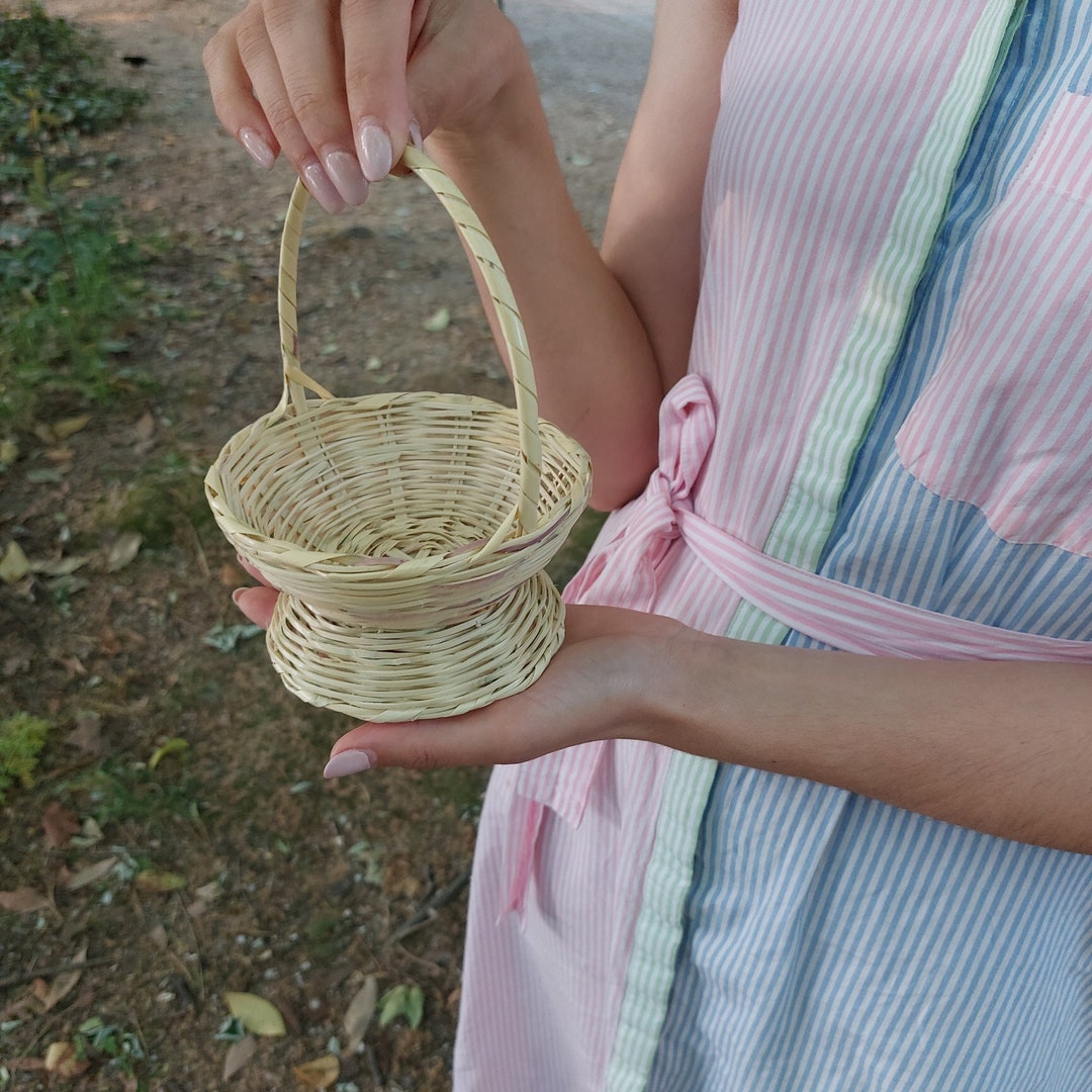 Mini Cane Basket With Handle / Flowers Basket / Flower Girl Basket