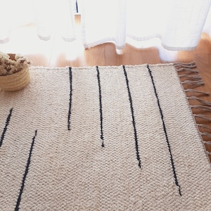Mini alfombra crema y negra / alfombra de algodón / alfombra suave / alfombra de guardería / alfombra de baño / alfombra de baño / alfombra minimalista / alfombra de ducha / alfombra lavable imagen 5