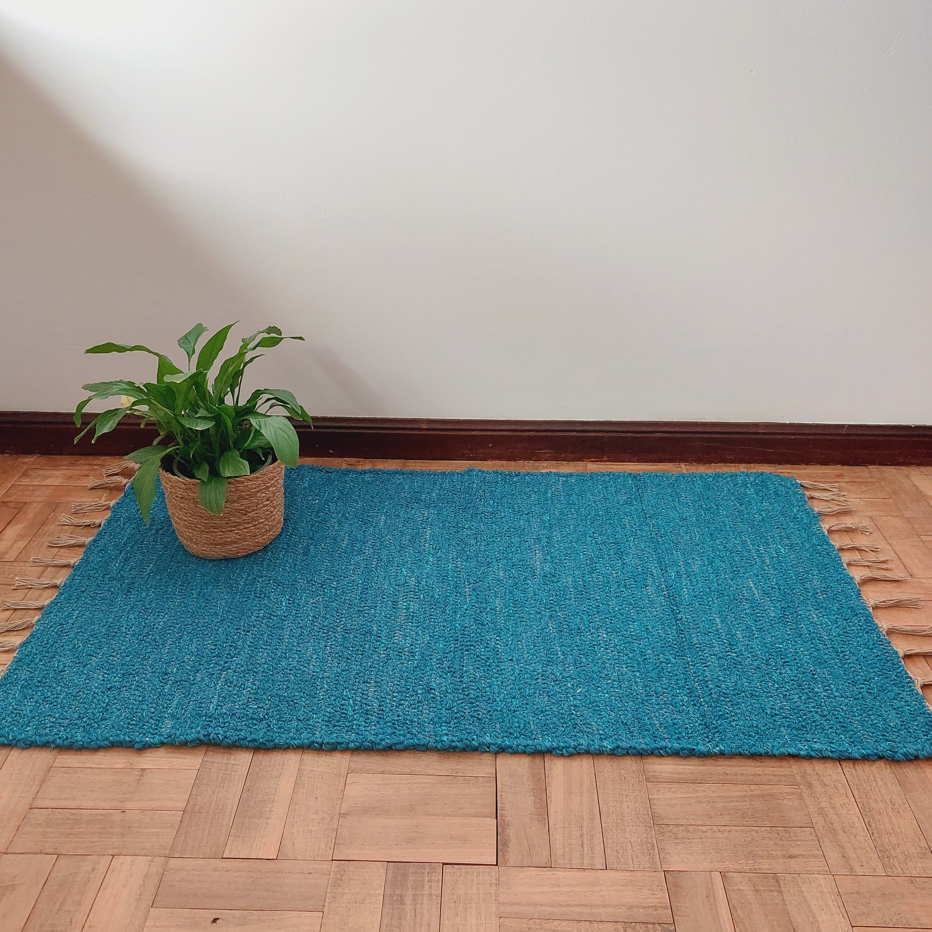 Small Teal Blue Rug / Handwoven Rug / Eco Friendly Rug / Etsy