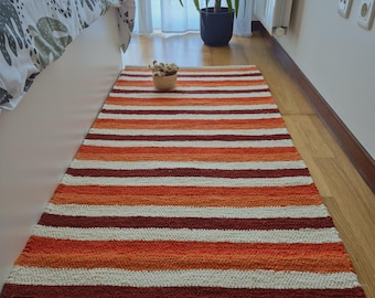 Medium Cream and Orange Rug 70x140cm / Striped Rug / Cotton Rug / Bedside Rug / Bathroom Rug / Cute Rug / Bath Mat / Modern Rug / Rug Decor