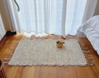 Small Cream and Black Rug 50x100cm / Bath Rug / Bedside Rug / Recycled Cotton Rug / Farmhouse Rug / Handmade Rug / Rag Rug / Shower Mat