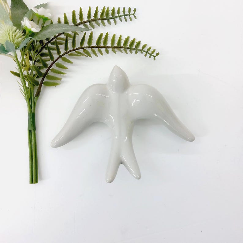 Glazed Light Grey Swallows / Bird Ornament / Ceramic Bird / Ceramic Wall Art / Gift For Mom / Best Friend Gift / Bird Lovers / Wall Decor Large