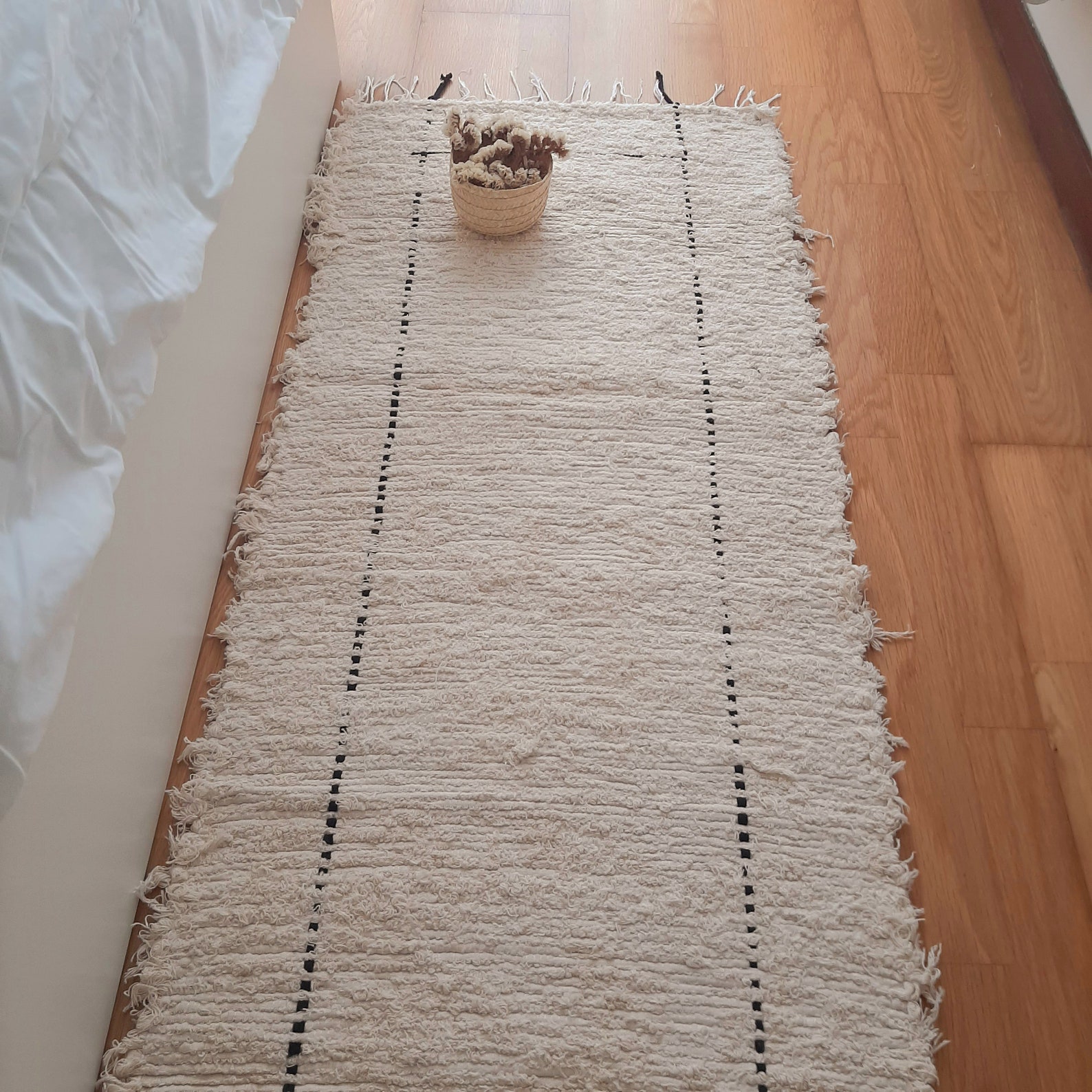 Runner Cream Rug With Black Line 200cm / Runner Rug / Cotton Runner Rug ...