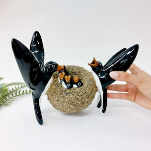 Glazed Swallows with Nest and Offspring / Bird Art / Ceramic Swallows / Ceramic Wall Hanging / Entry Decor / New Home Decor / Unique Gift