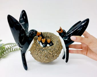 Glazed Swallows with Nest and Offspring / Bird Art / Ceramic Swallows / Ceramic Wall Hanging / Entry Decor / New Home Decor / Unique Gift