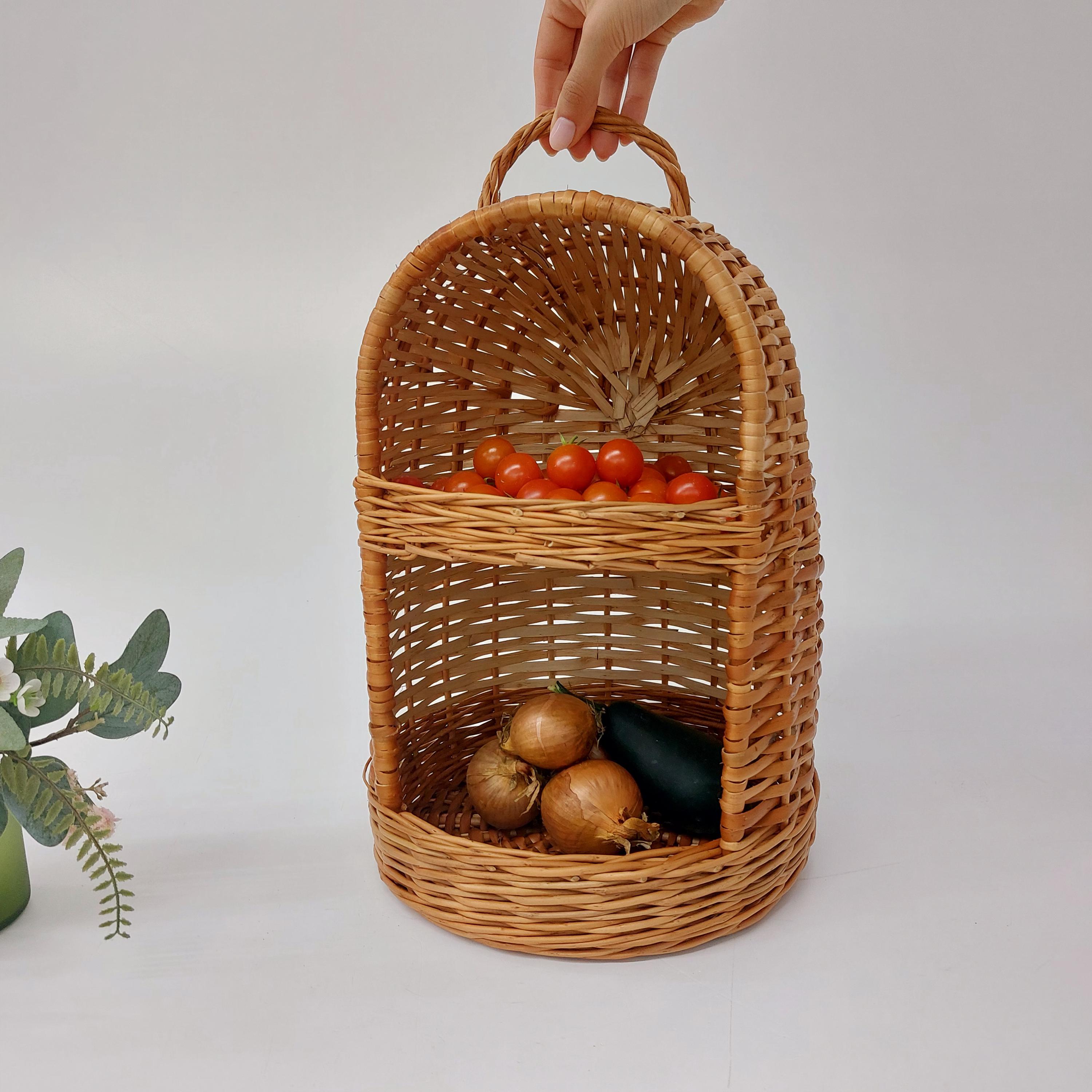 Wicker for Onion and Garlic Storage / 2 Tier Basket / Woven Baskets