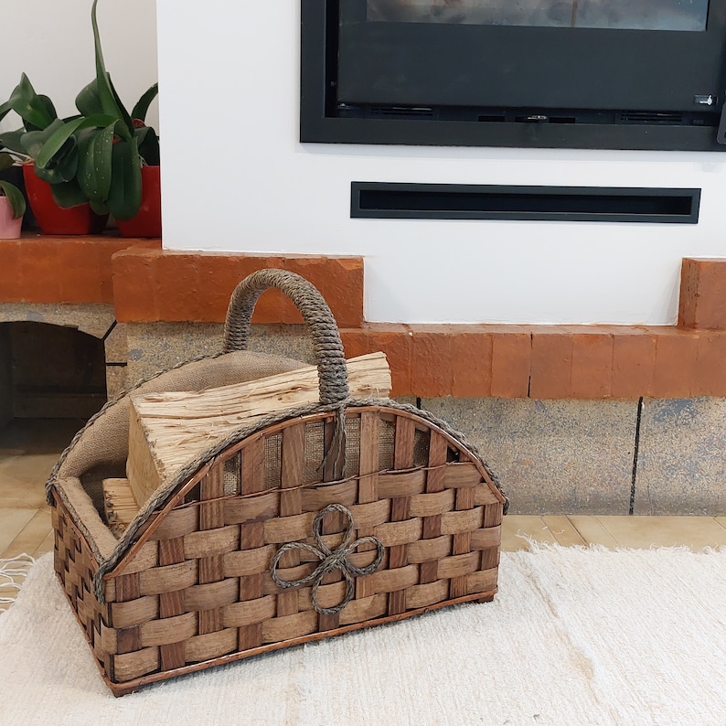 Firewood Basket With Handle / Fireplace Basket / Rustic Basket Etsy