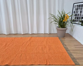 Large Orange Rug / Soft Rug / Cotton Rug / Living Room Rug / Area Rug / Rag Rug / Vintage Rug / Bedroom Rug / Unique Rug / Kids Room Rug