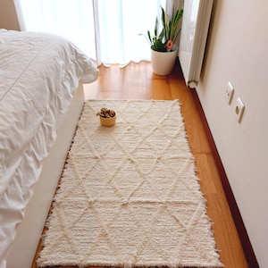 Mellanstor krämfärgad diamantmatta 70 x 140 cm / Bomullsmatta / Mjuk matta / Badrumsmatta / Badrumsmatta / Sängmatta / Dörrmatta / Hallmatta / Trasmatta