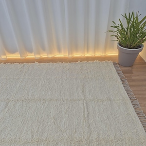 Extra Large Cream Rug With Tassels 200x300cm / Recycled Cotton Rug / Soft Rug / Handwoven Area Rug / Rugs for Living Room / Robust Rug image 8