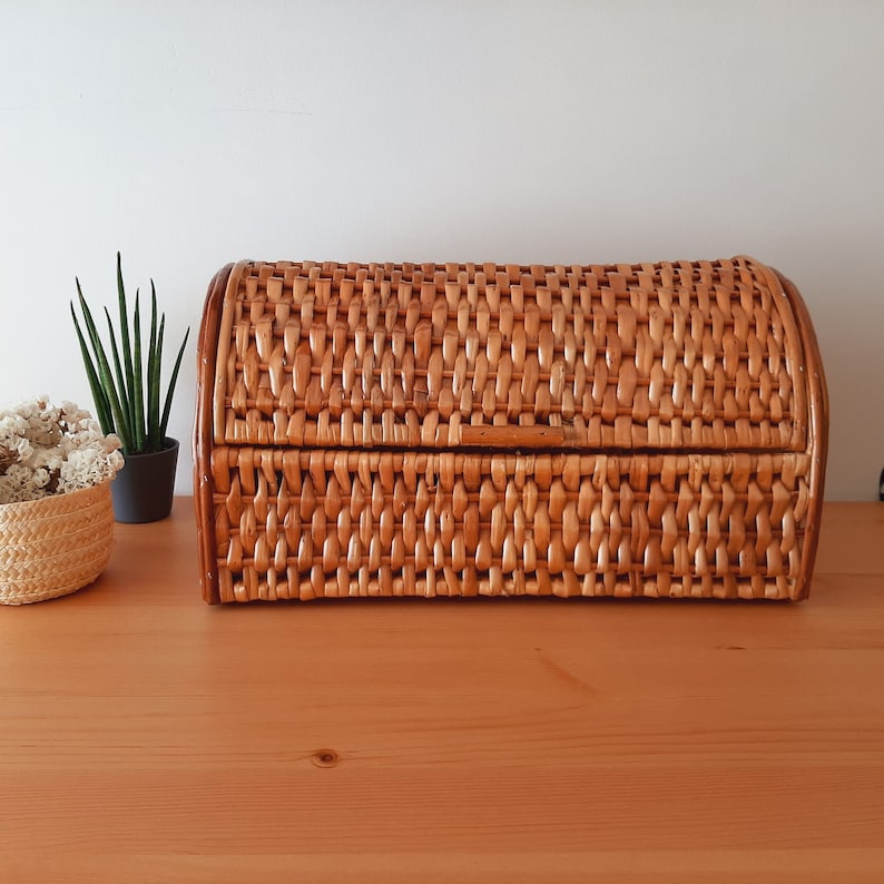 Wicker Bread Box / Storage Box / Farmhouse Basket / Kitchen Decor / Handmade Basket / Vintage Basket / Basket Gift / Rustic Home Decor image 1