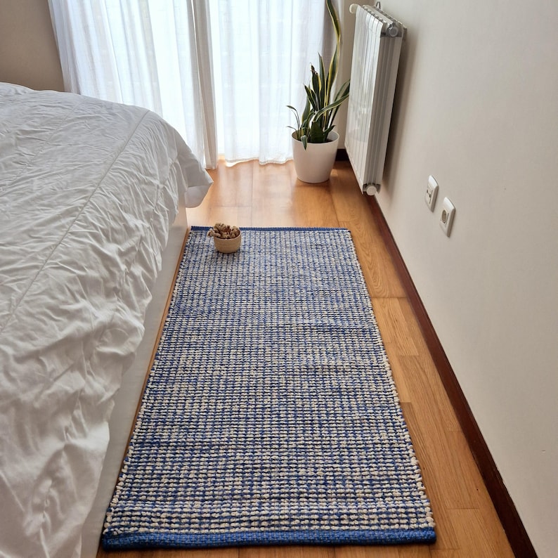 Medium Cream and Cornflower Blue Rug 70x140cm / Rug for Bedroom ...
