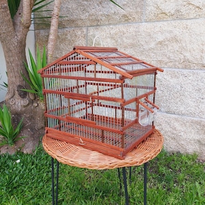Wooden Bird House Brown / Rustic Bird Cage / Handmade Cage / Canary Cage / Bird Cage Parakeet / Gift For Pet / Outdoor Cage / Patio Decor