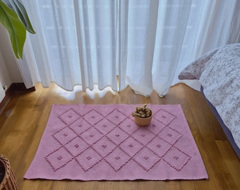 Small Pink Rug / Recycled Materials Rug / Handmade Rug / Room Rug / Bath Mat / Bedside Rug / Nursery Rug / Kitchen Rug / Vintage Decor