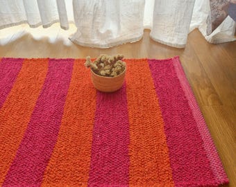Medium Pink and Orange Rug / Soft Rug / Rugs For Bedroom / Rag Rug / Bathroom Rug / Cotton Area Rug / Unique Rug / Toilet Rug / Colorful Rug