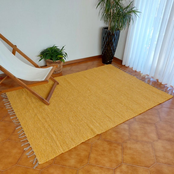 Grande tappeto giallo senape 200x140 cm / Tappeto in cotone / Tappeto  morbido / Tappeti per soggiorno / Tappeto per area / Tappeto fatto a mano /  Tappeto per corridoio / Tappeti per camera da letto -  Italia