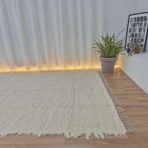 Extra Large Cream Rug With Tassels 200x300cm / Recycled Cotton Rug / Soft Rug / Handwoven Area Rug / Rugs for Living Room / Robust Rug image 5