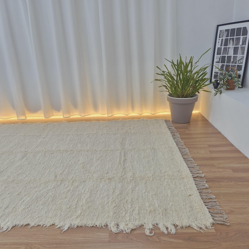 Extra Large Cream Rug With Tassels 200x300cm / Recycled Cotton Rug / Soft Rug / Handwoven Area Rug / Rugs for Living Room / Robust Rug image 5
